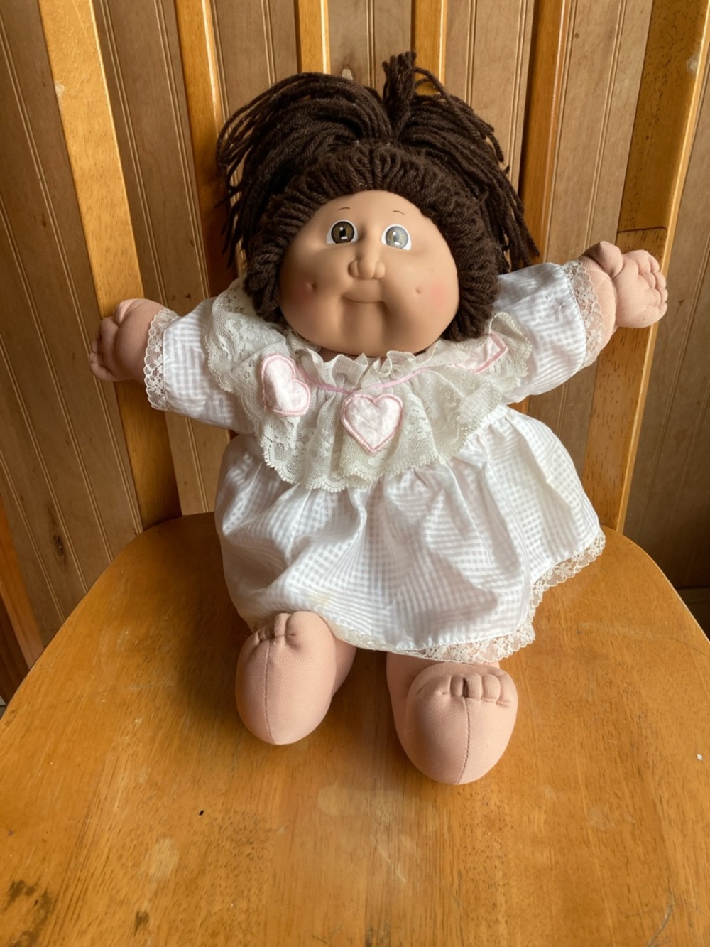 Cabbage Patch Classic Brown-Haired Doll in White Dress